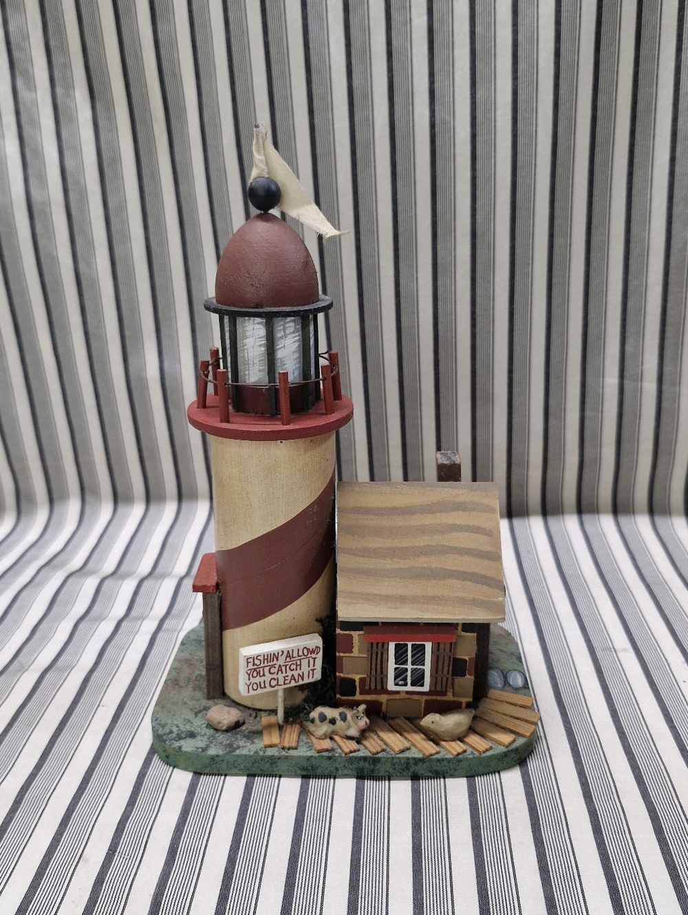 Wood Lighthouse Nautical Decor Hand Painted Coastal Cottage Figure